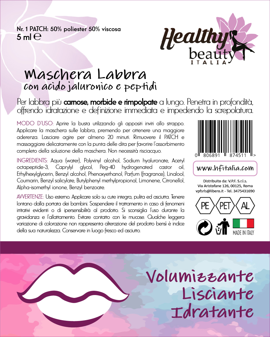 Maschera labbra con acido ialuronico e peptidi Healthy Beauty Italia - immagine 2